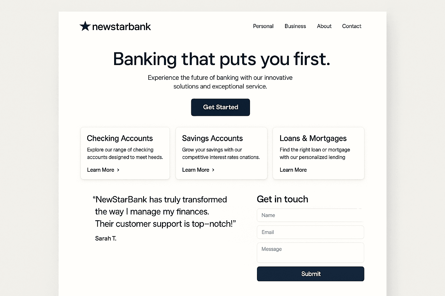 newstarbank.com website mockup